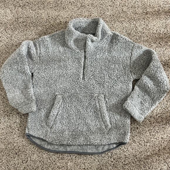 Women’s Sherpa Pullover Quarter Zip Grey Soft Sweater Old Navy - Picture 1 of 8